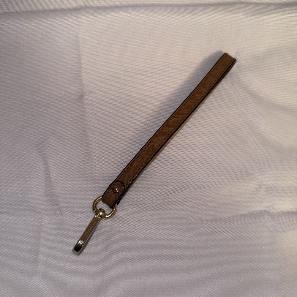 Michael Kors Gold Brown Saffiano Leather Wristlet Strap Keychain
